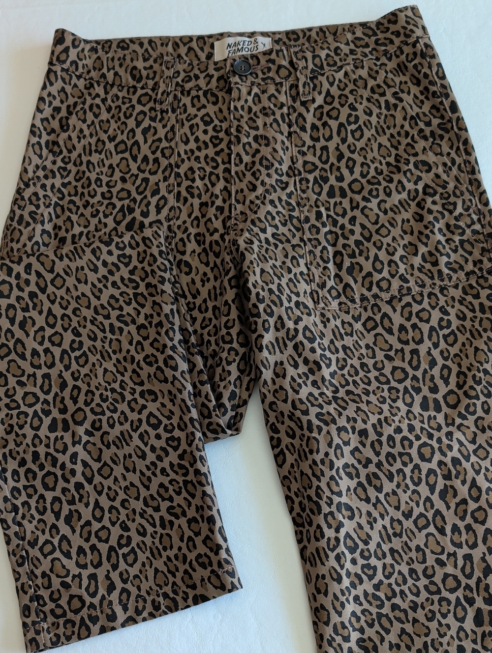 Naked & Famous Leopard Print Patch Pocket Straight Leg Pants Women's Size 30